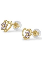 lovable itty-bitty light purple flower birthstone earrings for babies and children